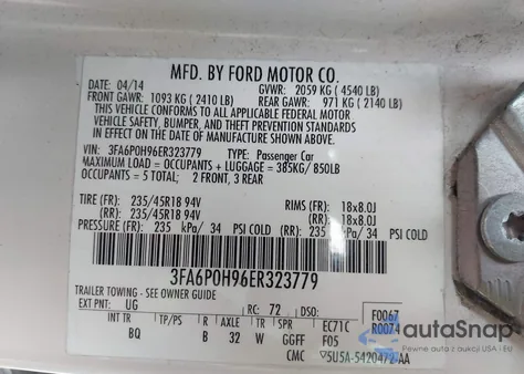 2014 Ford Fusion Se from USA, damaged, VIN 3FA6P0H96ER323779